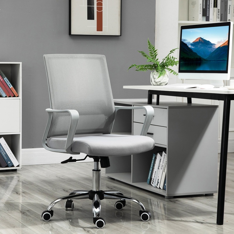 Ergonomic Desk Chair Mesh Office Chair with Adjustable Height Armrest and 360 Swivel Castor Wheels Grey