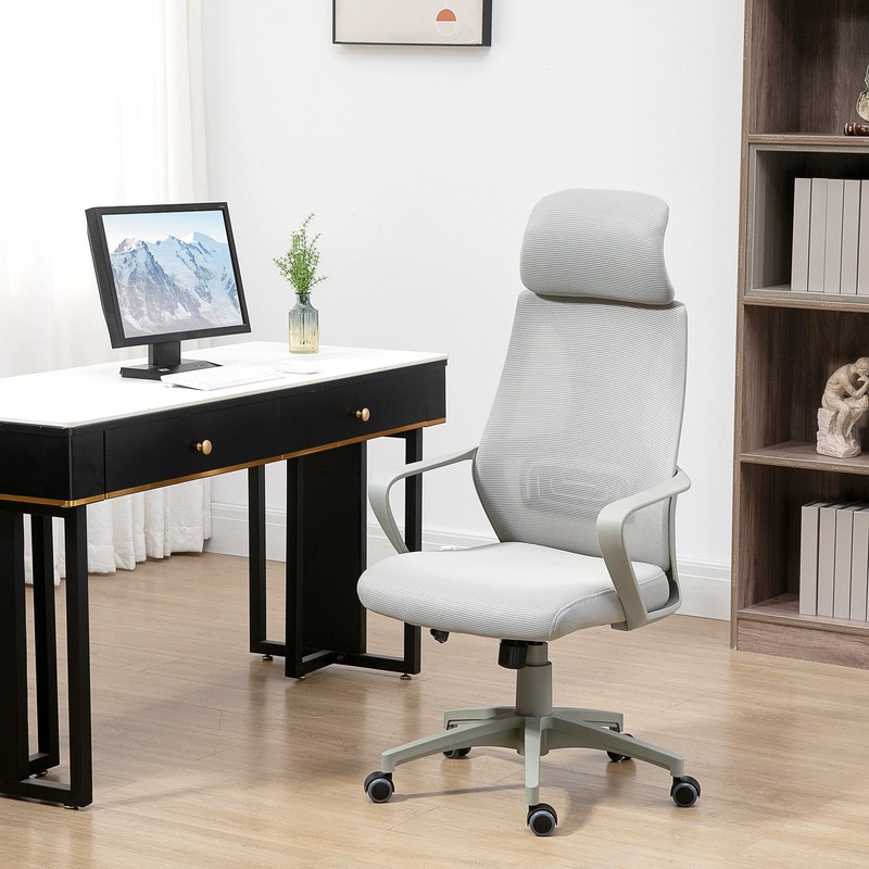 Ergonomic Office Chair w/ Wheel, High Mesh Back, Adjustable Height Home Office Chair – Grey
