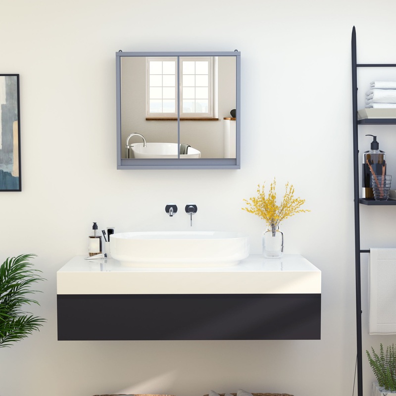 Mirror Cabinet for Bathroom Mirror Cupboard Wall Mounted Storage Shelf Bathroom Cupboard Double Door – 48L x 14.5W x 45H cm