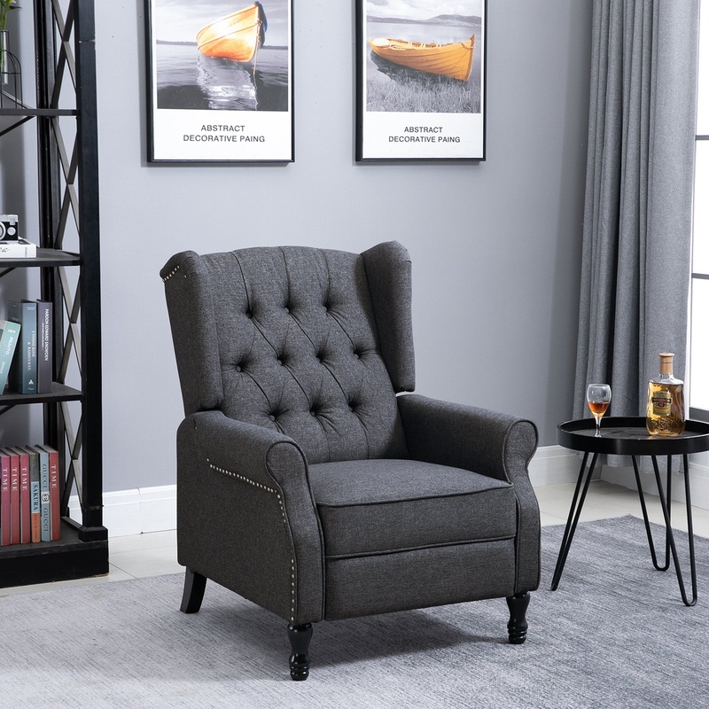 Recliner Armchair with Footrest Grey Tone in a Vintage Tufted Design Dark Grey