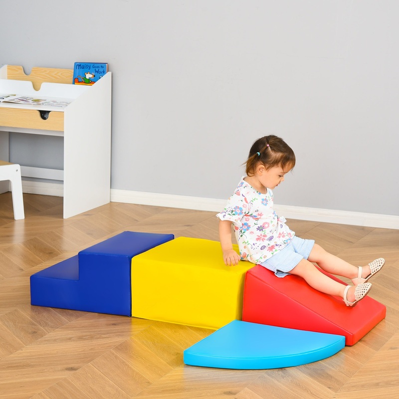 Soft Play 4-piece Climb and Crawl Foam Toddler Stairs and Ramp Colorful Children’s Educational Software Activity Toys for Baby Preschooler