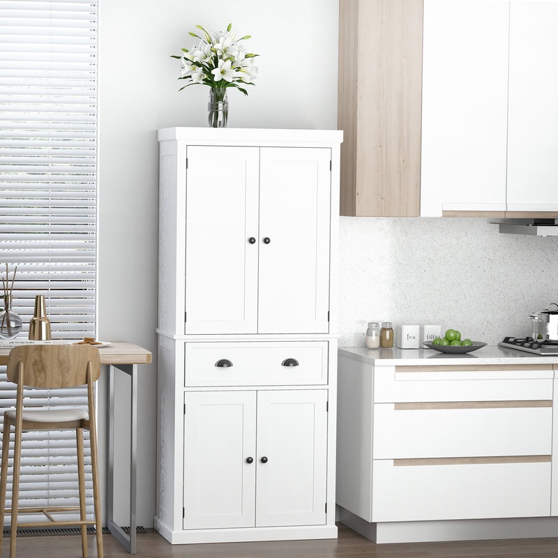 Traditional Colonial Freestanding Kitchen Cupboard Storage Pantry Cabinet – 76L x 40.5W x 184H (cm) White