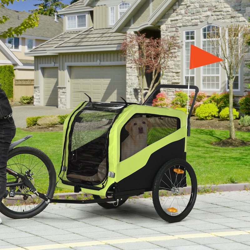 2 in 1 Dog Bike Trailer Pet Stroller for Large Dogs with Hitch, Quick-release 20 Wheels, Pet Bicycle Cart Trolley Carrier for Travel, Green