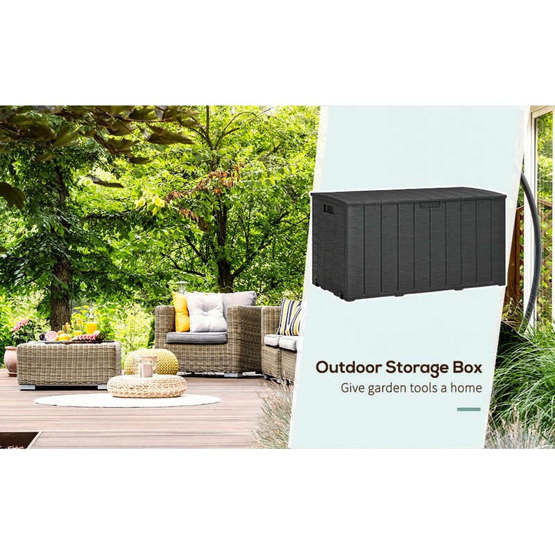 336 Litre Extra Large Outdoor Garden Storage Box, Water-resistant Heavy Duty Double Wall Plastic Container with Wheels and Handles