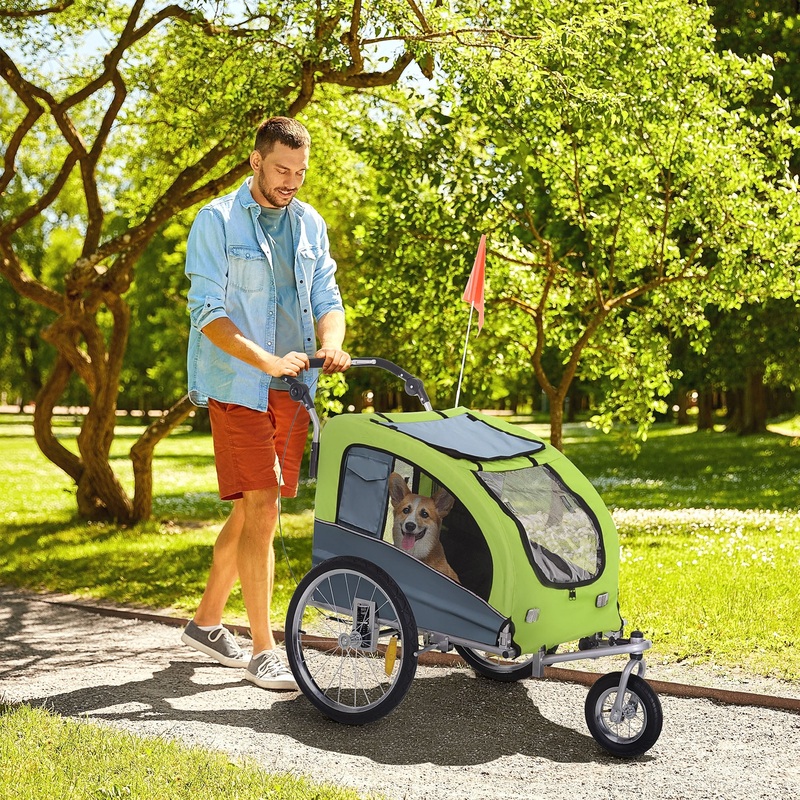 Dog Bike Trailer Pet Stroller Cart Carrier for Bicycle 360 Rotatable with Reflectors 3 Wheels Hitch Coupler Push/ Pull/ Brake Water Resistant Green