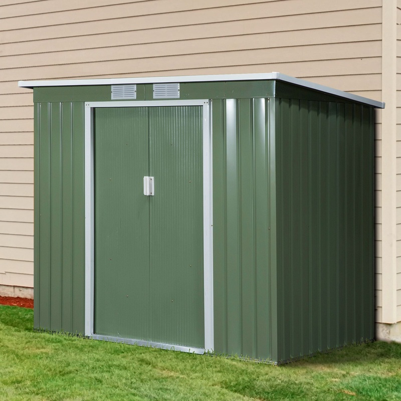 Pend Garden Storage Shed w/ Foundation Double Door Ventilation Window Sloped Roof Outdoor Equipment Tool Storage 213 x 130 x 173 cm