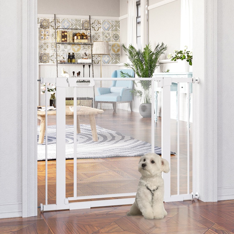Pressure Fit Safety Gate for Doorways and Staircases, Dog Gate w/ Auto Closing Door, Pet Barrier for Hallways w/ Double Locking, Openings 75-103CM – White