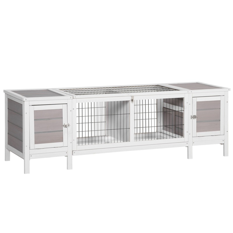 Wooden Rabbit Hutch Guinea Pig Cage Separable Bunny Run Small Bunny House w/ Slide Out Tray, 161 x 50.5 x 53.3cm – Grey