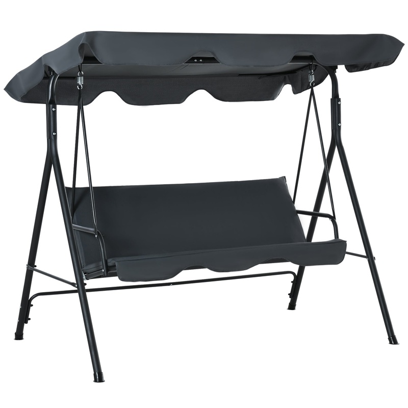 3 Seater Canopy Swing Chair Garden Rocking Bench Heavy Duty Patio Metal Seat w/ Top Roof – Dark Grey