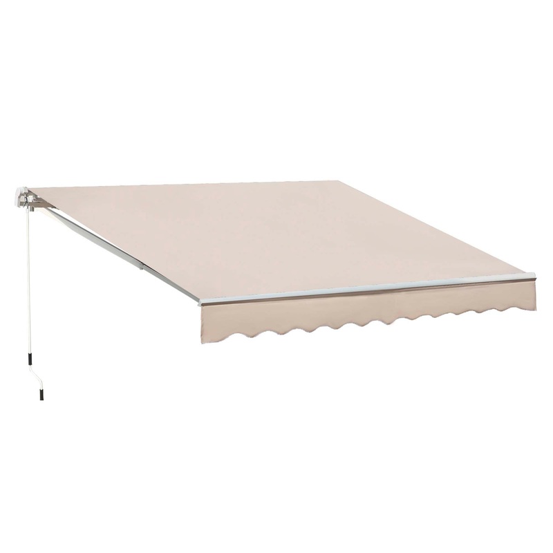 3 x 2.5m Garden Patio Manual Awning Canopy Sun Shade Shelter with Winding Handle Retractable – Cream White