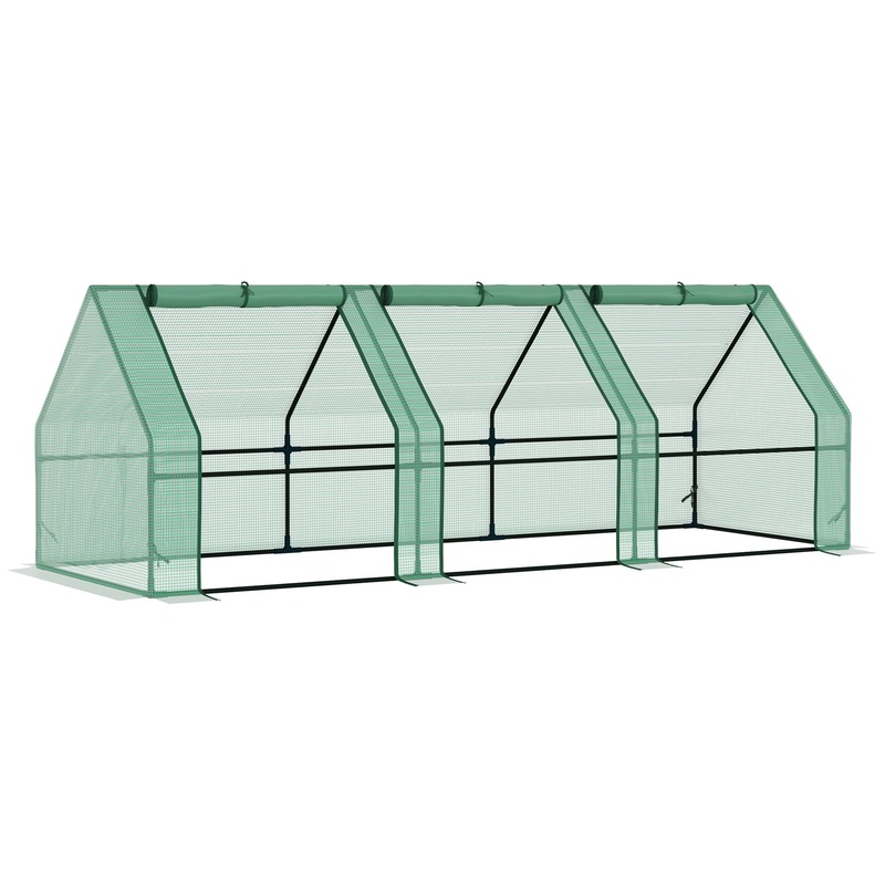 270 x 90 x 90 cm Steel Frame Poly Tunnel Steeple Greenhouse – Green