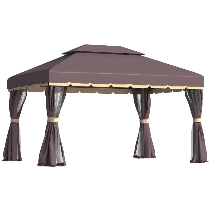 3 x 4m Aluminium Alloy Gazebo Marquee Canopy Pavilion Patio Garden Party Tent Shelter with Nets and Sidewalls – Coffee