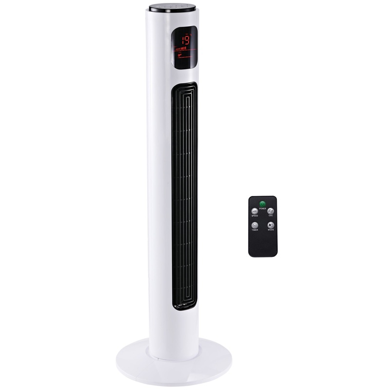 38” Freestanding Tower Fan, 3 Speed 3 Mode, 12h Timer, 70 Degree Oscillation, LED Panel, 5M Remote Controller, White