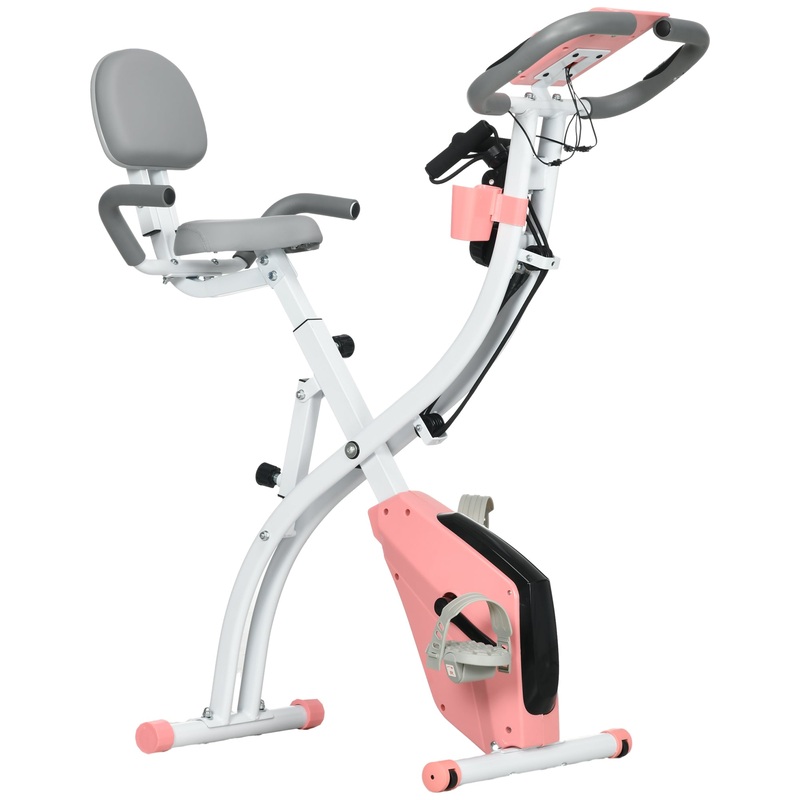 2-In-1 Folding Exercise Bike with 8-Level Magnetic Resistance Pink
