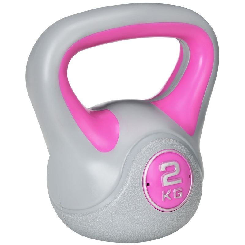 2kg Kettle Bell with Handle for Home Gym, Pink and Grey