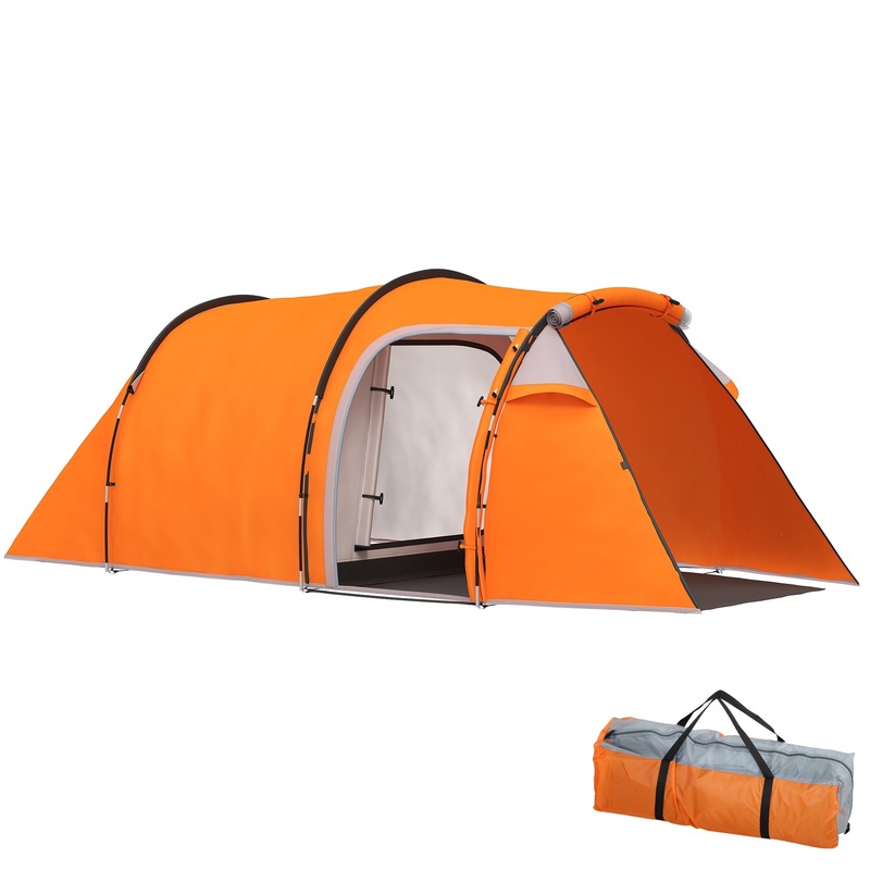 3 Man 2-Room Tent Camping Tent With Living Area Air Vents Orange
