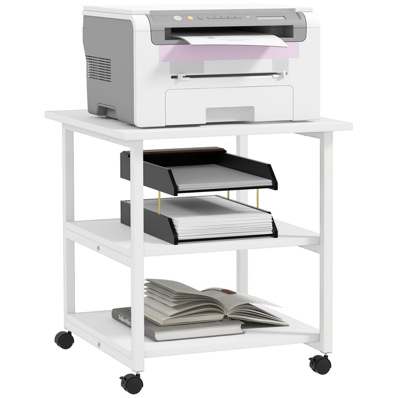 Mobile Printer Stand with Storage Printer Table for Home Office White
