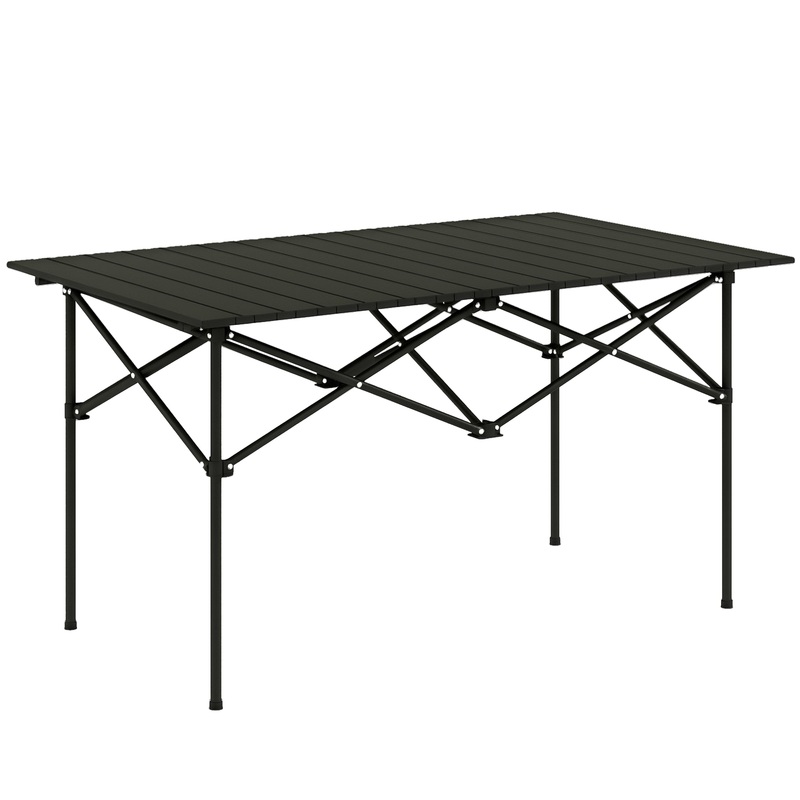 Portable Folding Camping Table w/ Roll Up Aluminium Top Carry Bag Black