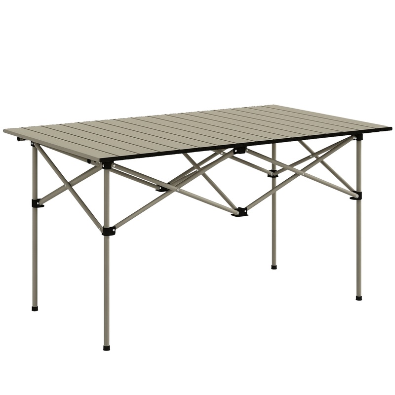 Portable Folding Camping Table w/ Roll Up Aluminium Top Carry Bag Khaki