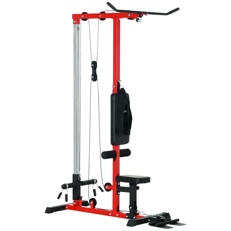 Pull Up Station Power Cage with Adjustable Seat, Home Gym – Red