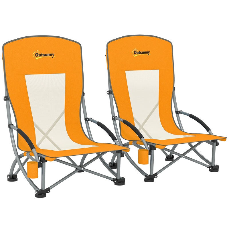 Set of 2 Folding Beach Chair, Camping Chair with Carry Bag, Orange