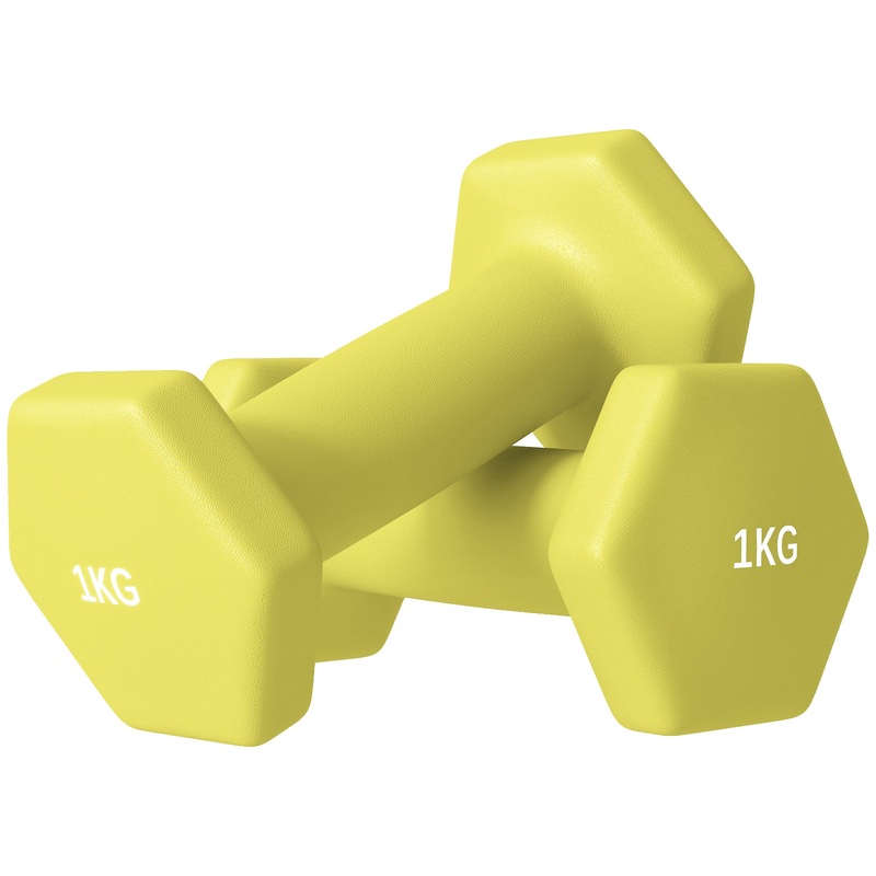Set of 2 Hexagonal Dumbbells Weights Pair, 2 x 1kg, Yellow
