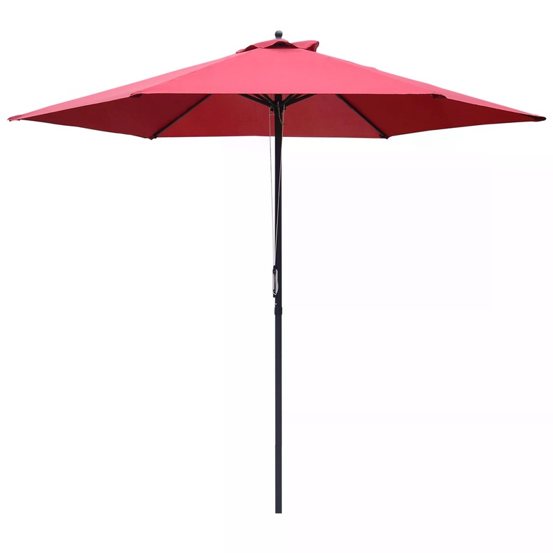 2.8m Patio Parasols Umbrellas Outdoor 6 Ribs Sunshade Canopy Manual Push Garden Backyard Furniture, Wine Red
