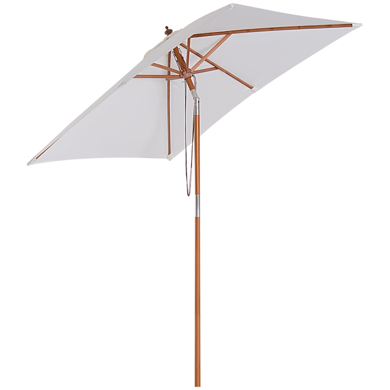 2m x 1.5m Patio Garden Parasol Sun Umbrella Sunshade Canopy Outdoor Backyard Furniture Fir Wooden Pole 6 Ribs Tilt Mechanism – Cream White