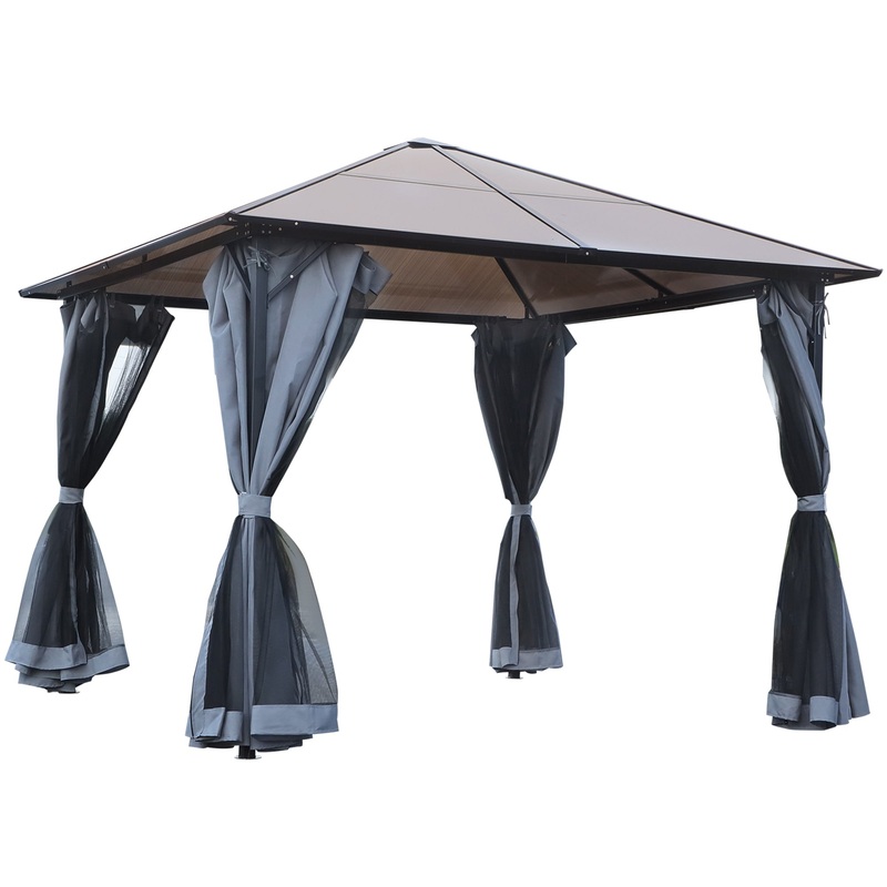 3 x 3(m) Garden Aluminium Gazebo Hardtop Roof Canopy Marquee Party Tent Patio Outdoor Shelter with Mesh Curtains & Side Walls – Grey
