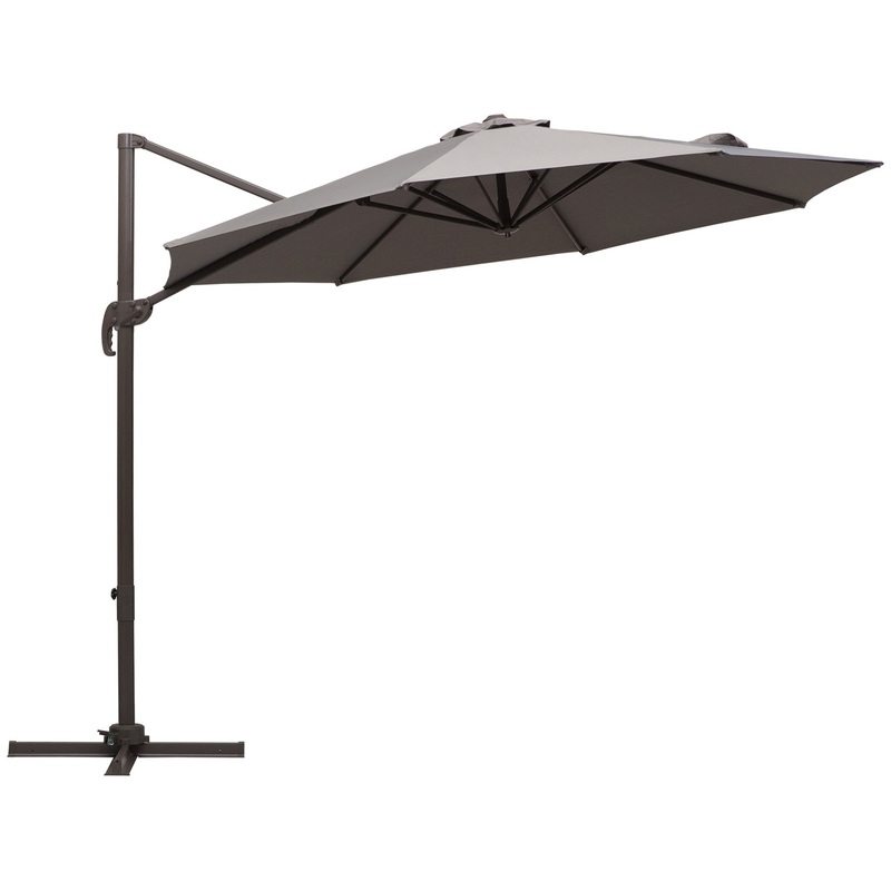 3M Roma Umbrella Sun Shade Cantilever Hanging Parasol w/ Cross Base Hand Crank Aluminium Frame 360Rotation – Grey