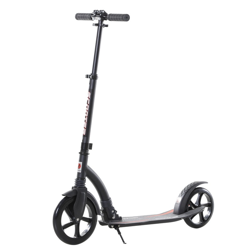 Teens Adult Kick Scooter w/ Shock Absorption Mechanism Foldable Adjustable Height Aluminium Frame Ride On Toy for 14+ – Black
