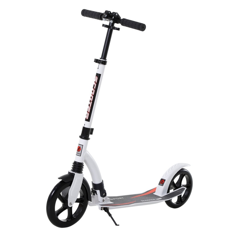 Teens Adult Kick Scooter w/ Shock Absorption Mechanism Foldable Adjustable Height Aluminium Frame Ride On Toy for 14+ – White