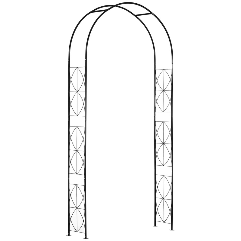 Vintage Style Steel Garden Patio Outdoor Arbor & Trellis Arch Support For Vines & Climbing Plants Decoration – Black 2.3H m