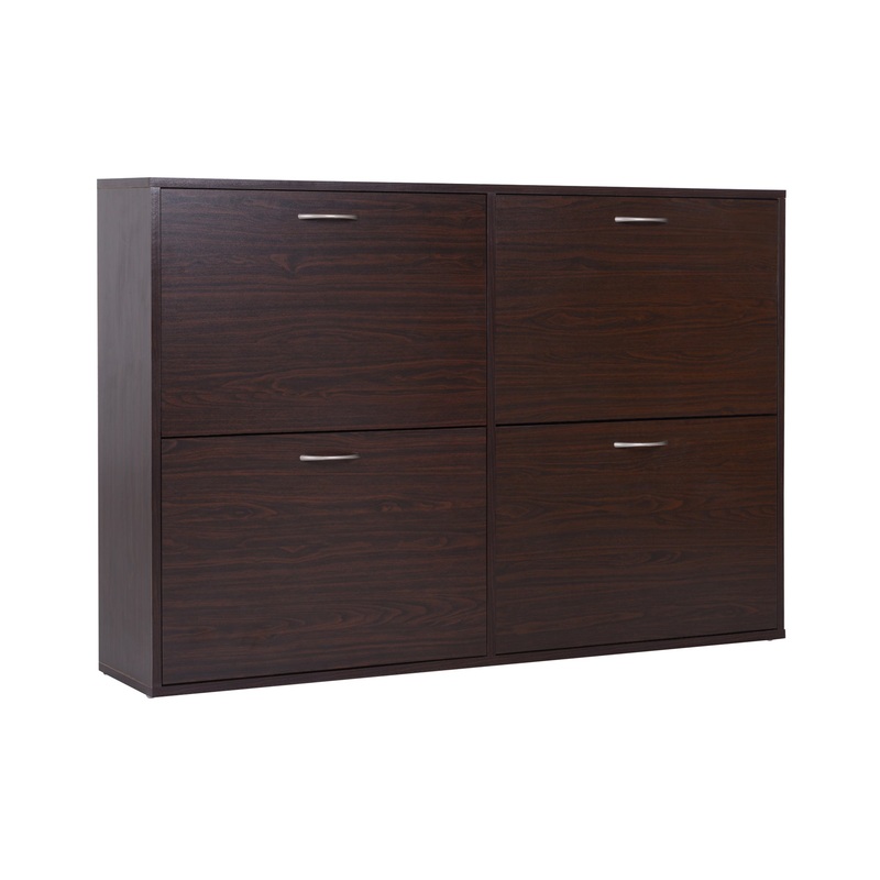 Wooden Shoes Cabinet Multi Flip Down Shelf Drawer Organizer – Brown