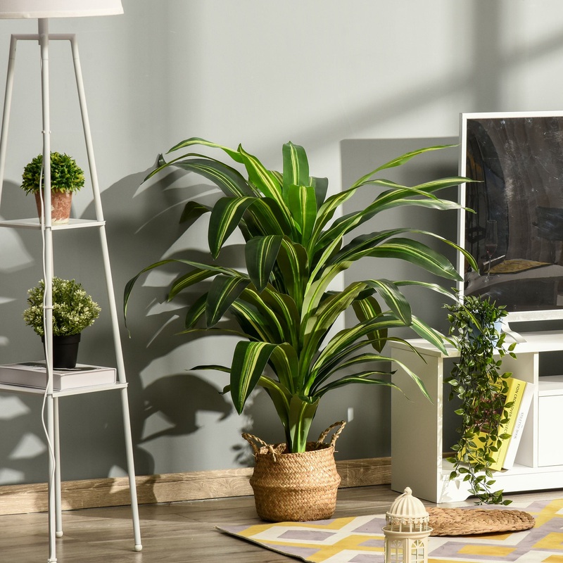 110cm/3.6FT Artificial Dracaena Tree Decorative Plant 40 Leaves with Nursery Pot, Fake Tropical Tree for Indoor Outdoor Decor