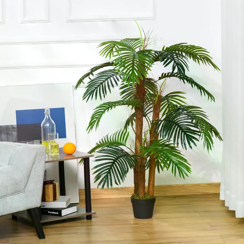 120cm/4FT Artificial Palm Tree Decorative Plant w/ 19 Leaves Nursery Pot Fake Plastic Indoor Outdoor Greenery Home Office Dcor