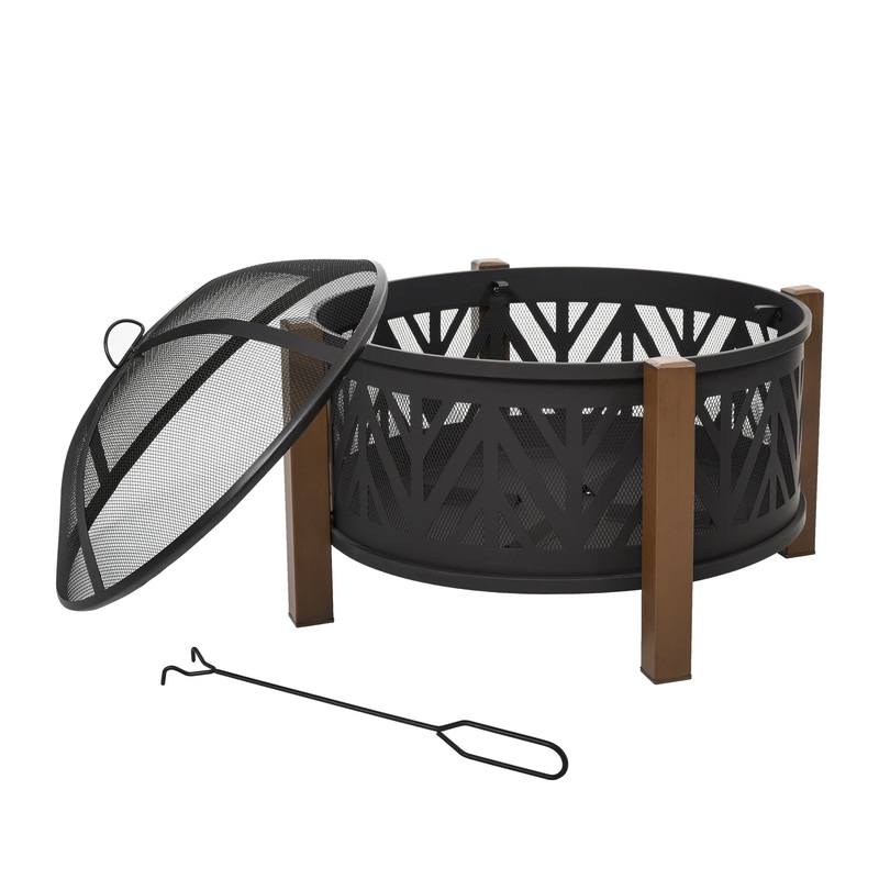 2-in-1 Outdoor Fire Pit Bowl with BBQ Grill Grate 30 Steel Heater with Spark Screen Cover, Fire Poker for Backyard Bonfire Outdoor Cooking