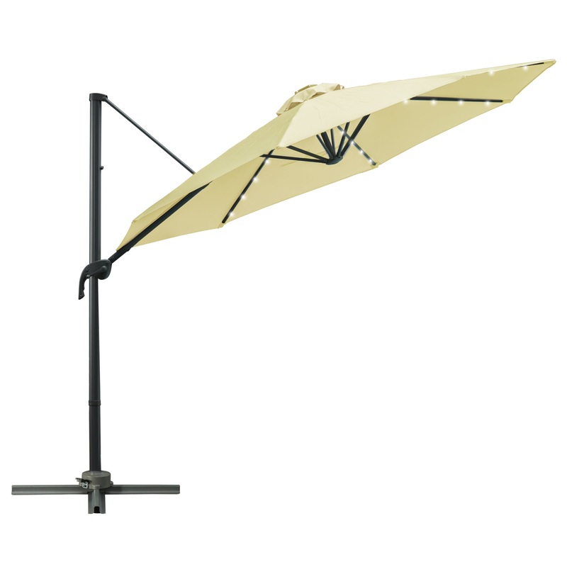3 meter Patio Offset Roma Parasol Garden Umbrella Cantilever Hanging Sun Shade Canopy Shelter 360 Rotation with Cross Base, Beige