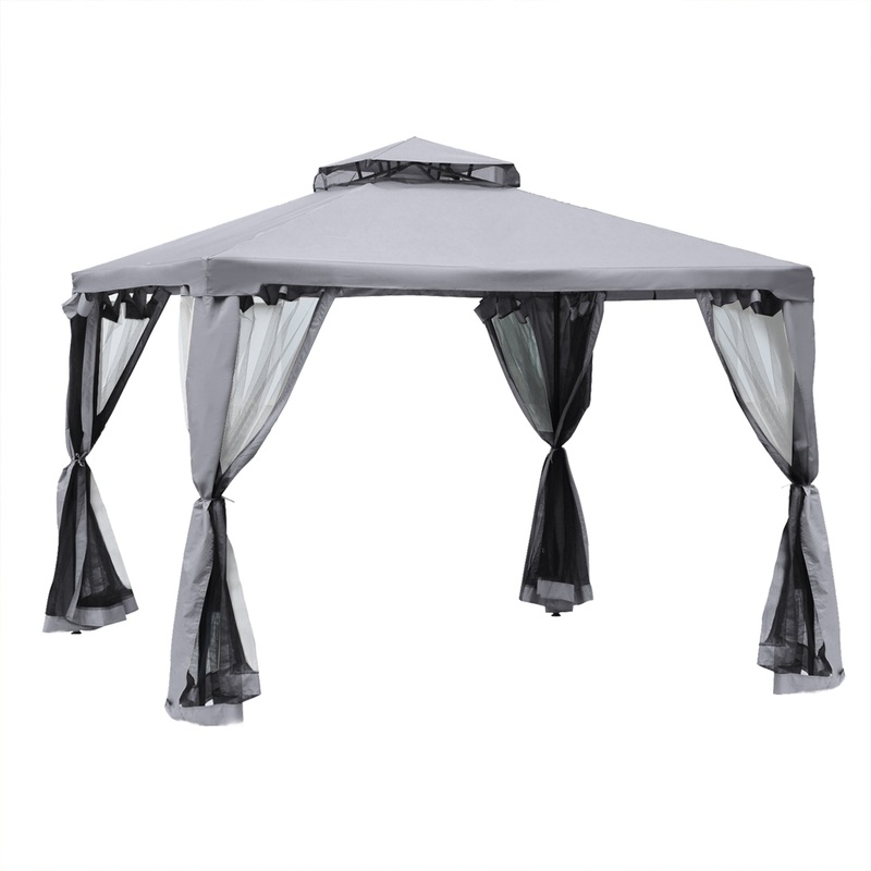 3 x 3 Meter Metal Gazebo Garden Outdoor 2-tier Roof Marquee Party Tent Canopy Pavillion Patio Shelter with Netting – Grey