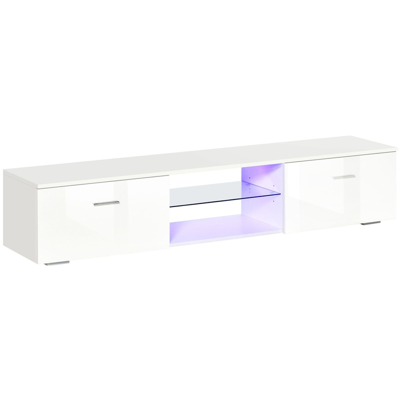 TV Stand Cabinet with High Gloss Front Door, LED RGB Lights and Remote Control for TVs up to 55, Media TV Console Table with Storage Cupboard
