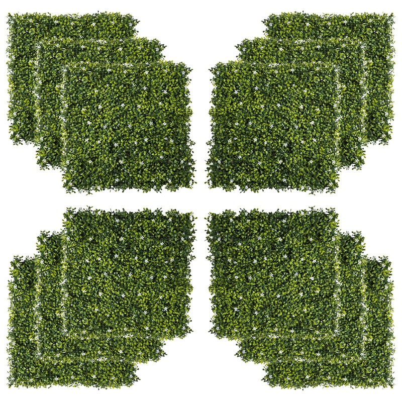 12PCS Artificial Boxwood Wall Panels 50cm x 50cm Grass Privacy Fence Screen Faux Hedge Greenery Backdrop Encrypted Milan Grass
