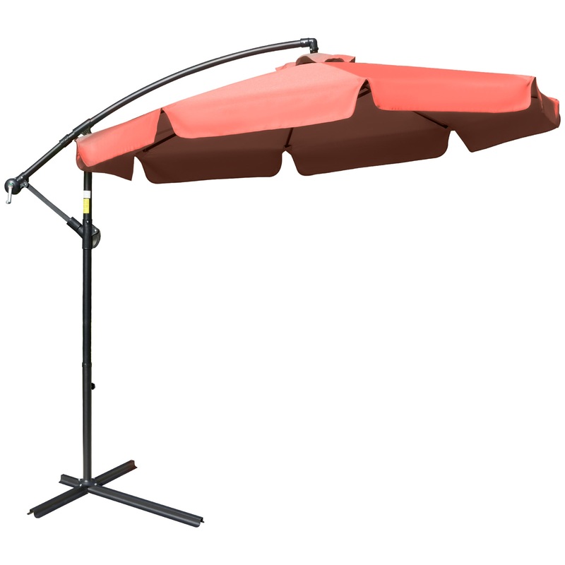 2.7m Garden Banana Parasol Cantilever Umbrella with Crank Handle and Cross Base for Outdoor, Hanging Sun Shade, Wine Red