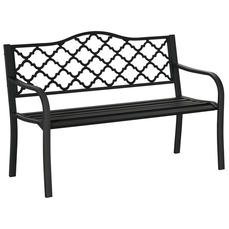 2-Seater Outdoor Garden Bench Cast Iron Antique Park Loveseat Chair with Armrest for Yard, Lawn, Porch, Patio, Steel