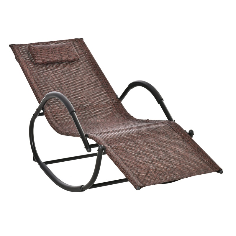 Rocking Chair Zero Gravity Rocking Lounge Chair Rattan Effect Patio Rocker w/ Removable Pillow Recliner Seat Breathable Texteline – Brown