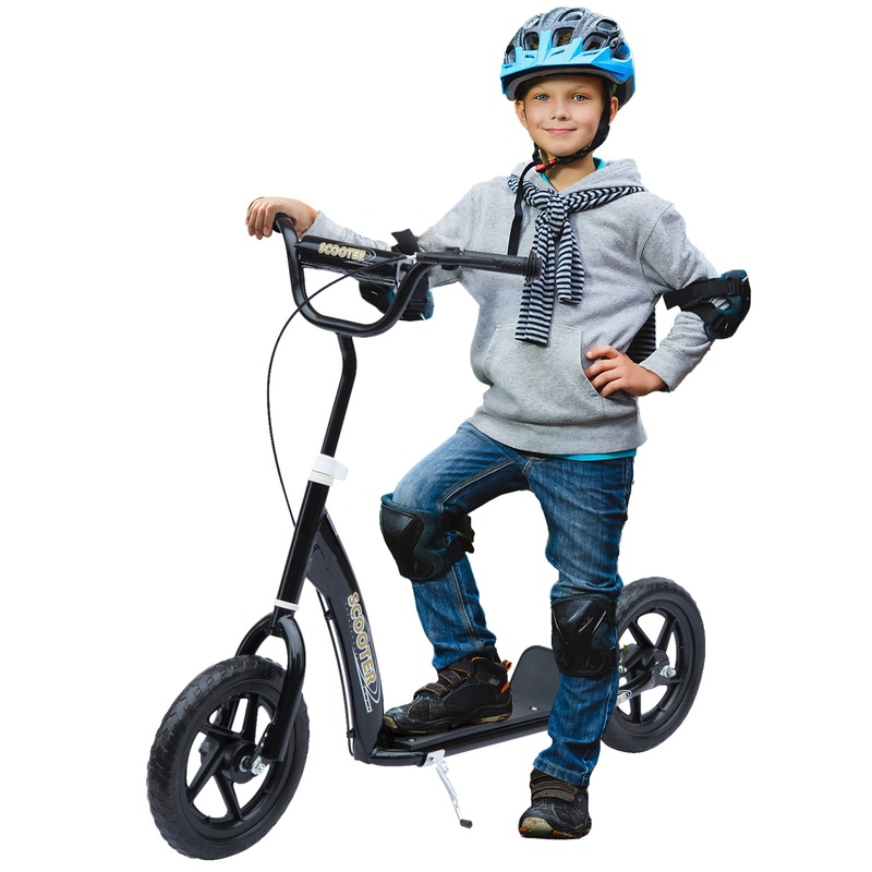 Teen Push Scooter Kids Children Stunt Scooter Bike Bicycle Ride On 12 EVA Tyres, Black