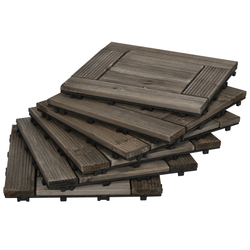 27 Pcs Wooden Interlocking Decking Tiles, 30 x 30 cm Outdoor Flooring Tiles, 2.5 per Pack, for Patio, Balcony Terrace Hot Tub Charcoal Grey