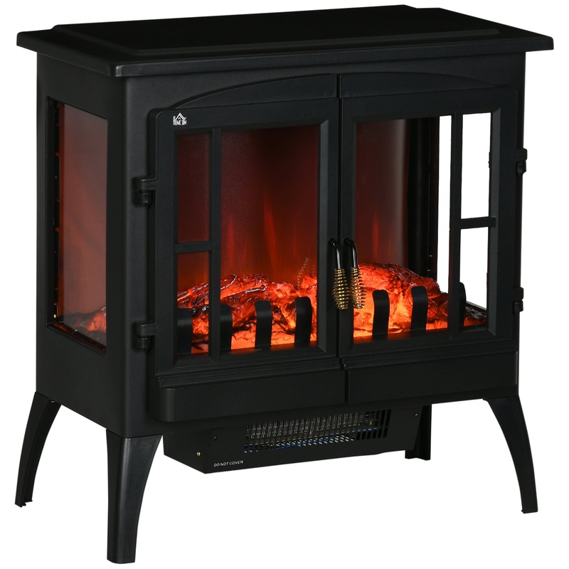 3-Sided Electric Fireplace Heater, Quiet Freestanding Fire Stove with LED Flame Effect, Level-less Temperature Control, Overheating Protection