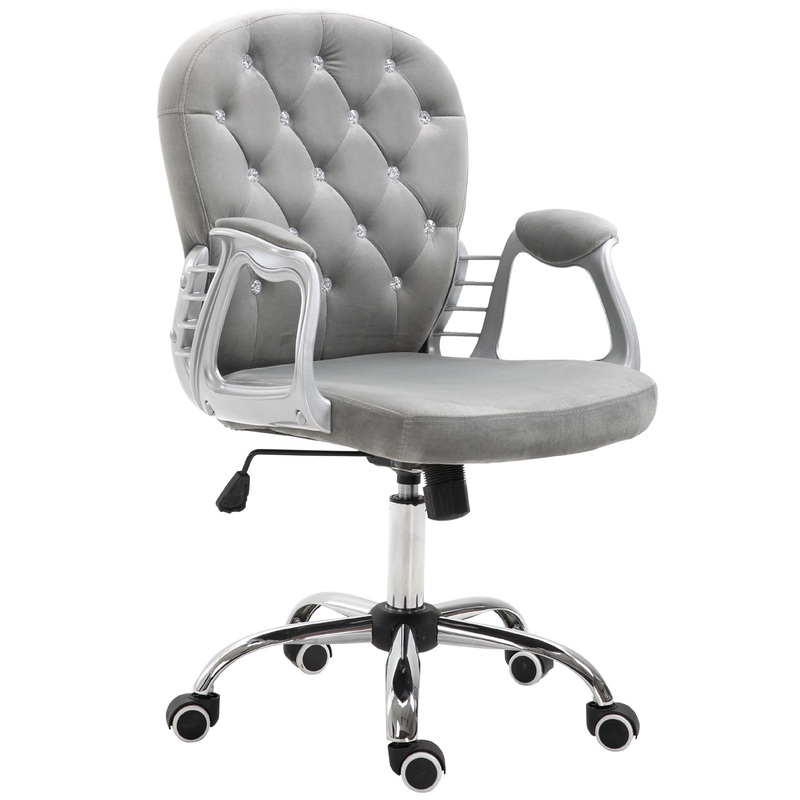 Office Chair Ergonomic 360 Swivel Diamond Tufted Home Work Velour Padded Base 5 Castor Wheels Grey