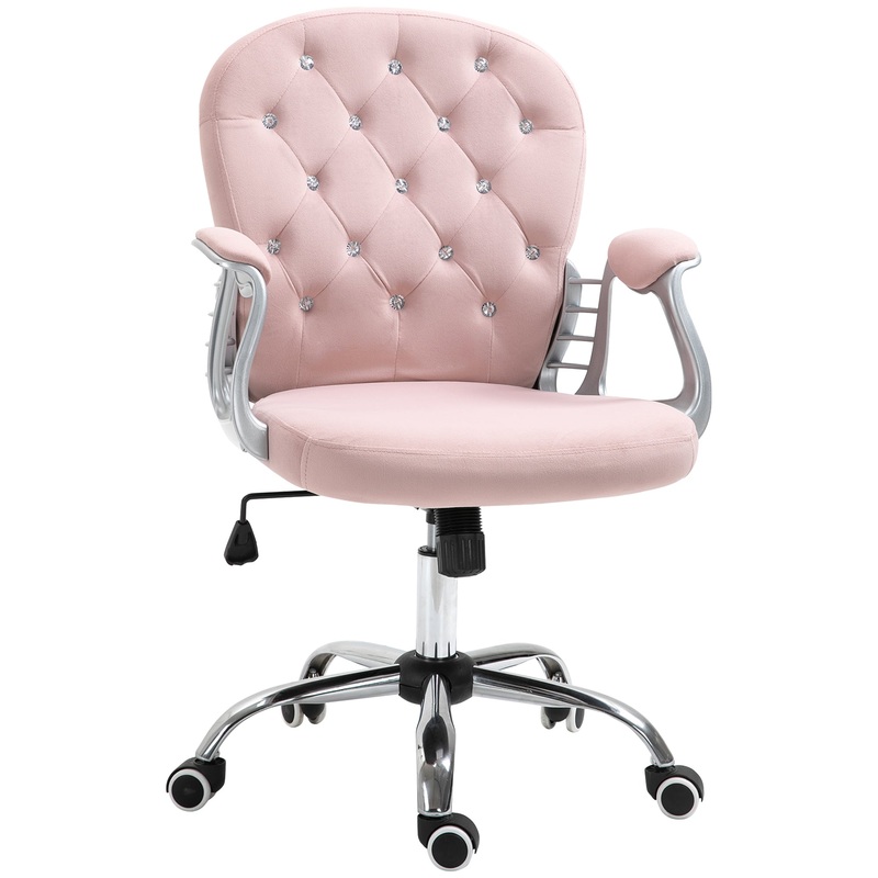 Office Chair Ergonomic 360 Swivel Diamond Tufted Home Work Velour Padded Base 5 Castor Wheels Pink