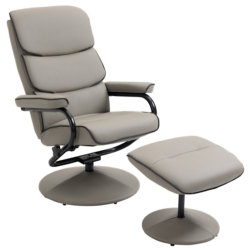 Recliner Chair with Ottoman 360 Swivel Faux Leather High Back Armchair w/ Footrest Stool for Home Office